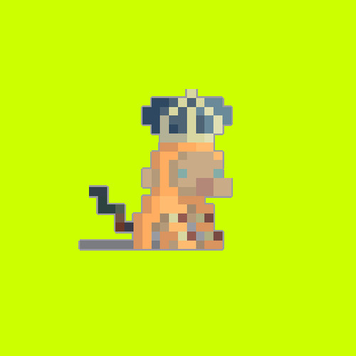 Orange Broker Pixel Ape with blue helmet on lime background